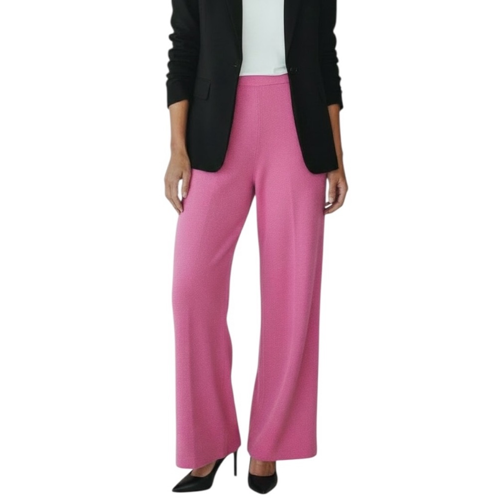 St. John Evening Santana Knit Wide Leg Quiet Luxury Old Money Barbie Pink Pants